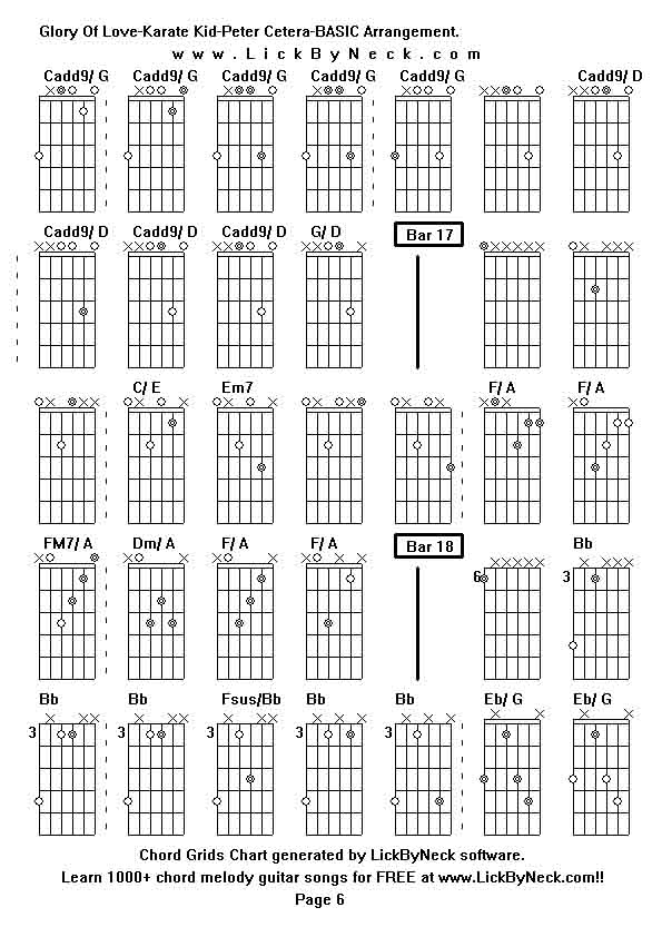 Chord Grids Chart of chord melody fingerstyle guitar song-Glory Of Love-Karate Kid-Peter Cetera-BASIC Arrangement,generated by LickByNeck software.